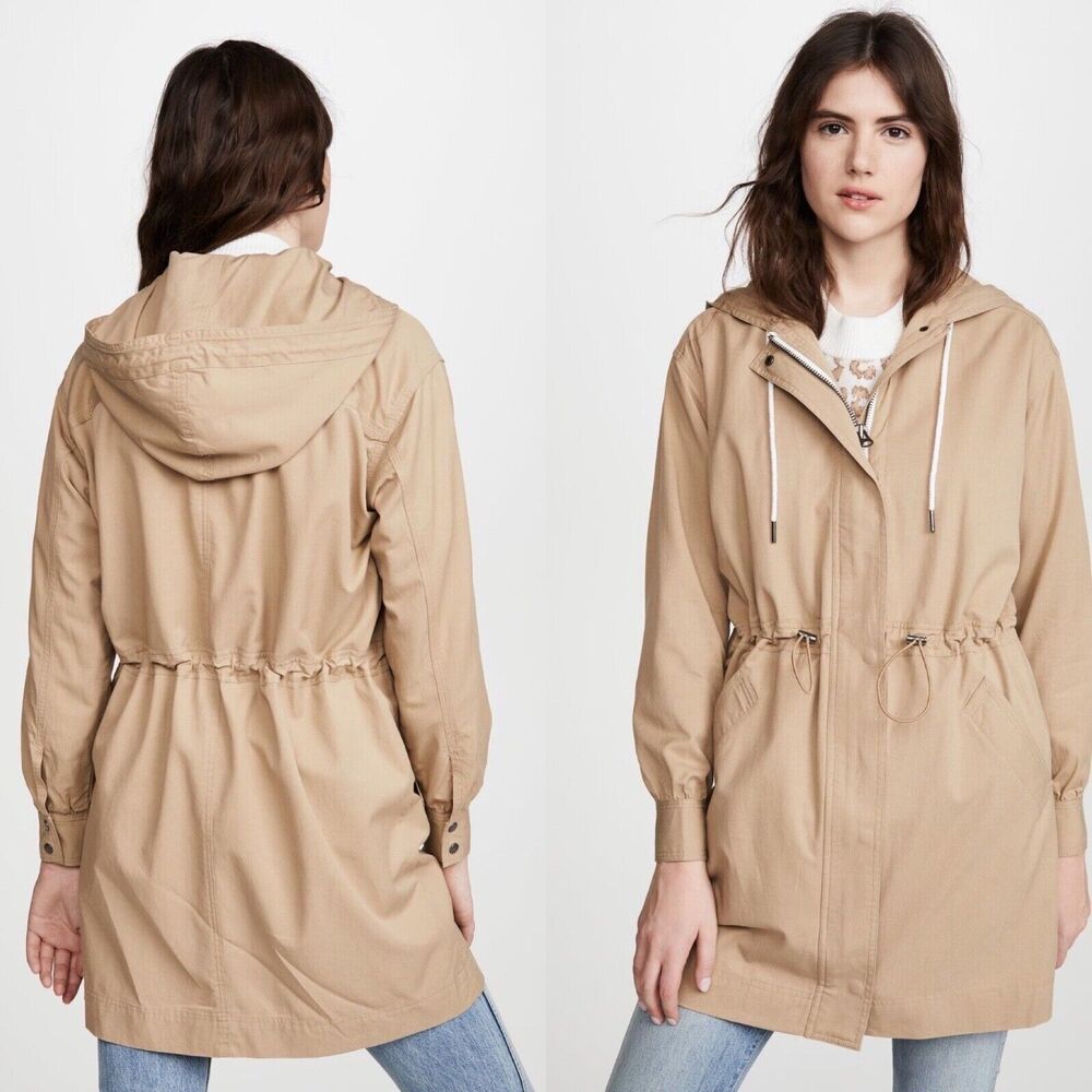 Brochu Walker Size S Prato Drawcord Anorak Coat Khaki Brown Hooded Zip